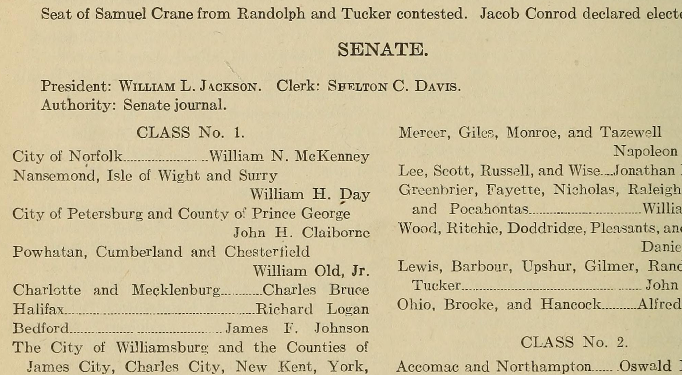 clipping from A Register of the General Assembly of Virginia, 1776-1918